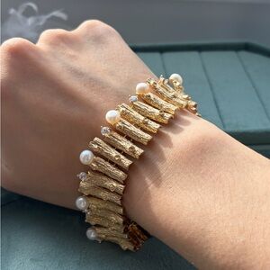 Elegant Gold Plated Silver Pearl Bracelet - Made in Italy